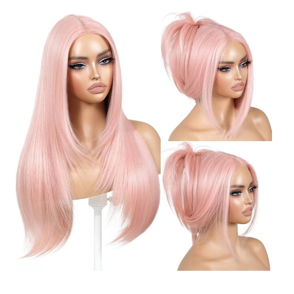 New Light Pink Wear & Go Glueless Wig Bangs Wig Women Layered synthetic cosplay
